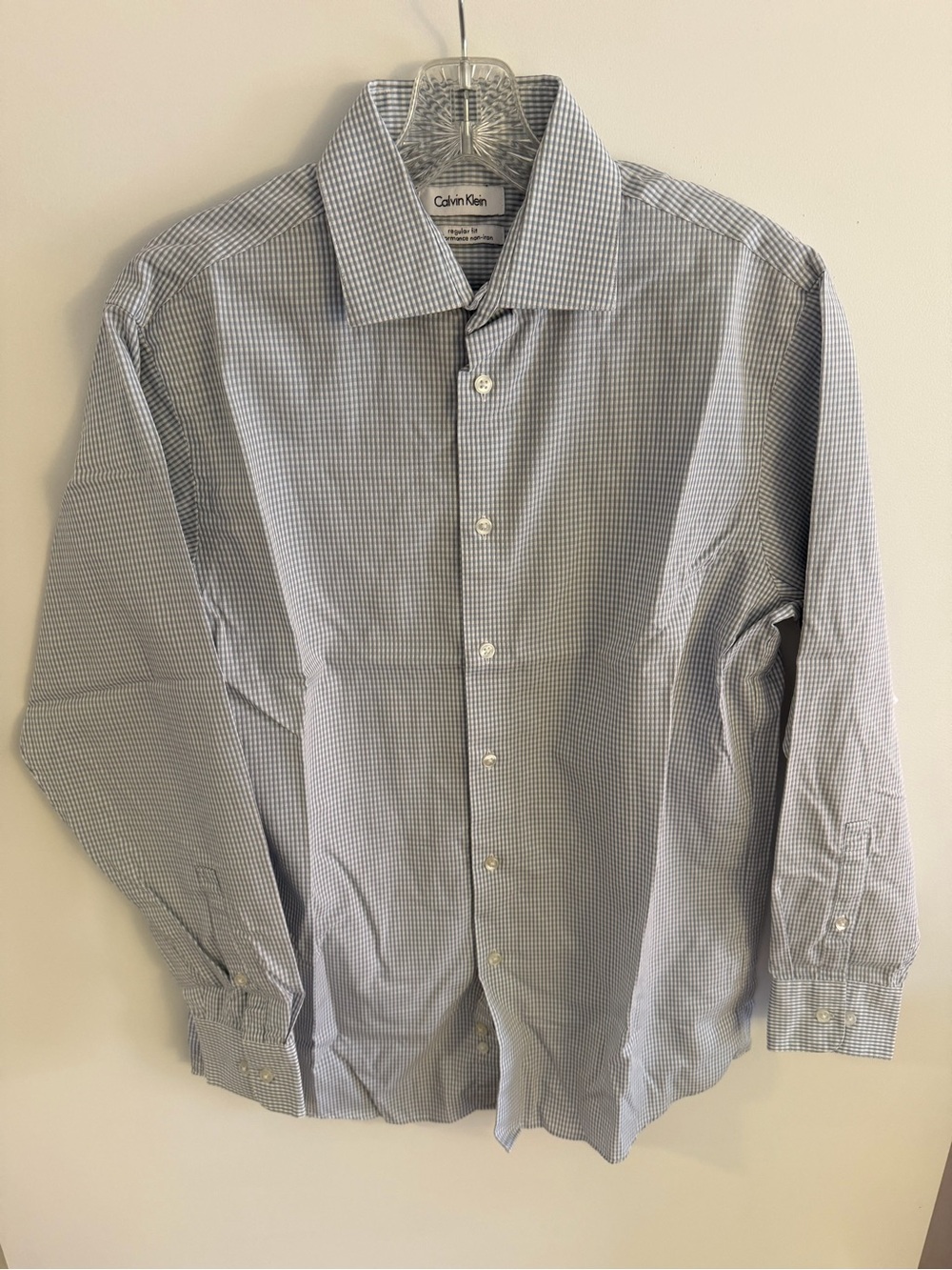 Calvin Klein Men's Light Blue Micro-Check Dress Shirt